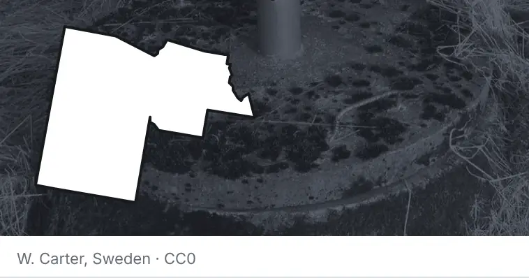 A septic tank access lid and riser, under the outline of Maricopa County. The source names Sweden.