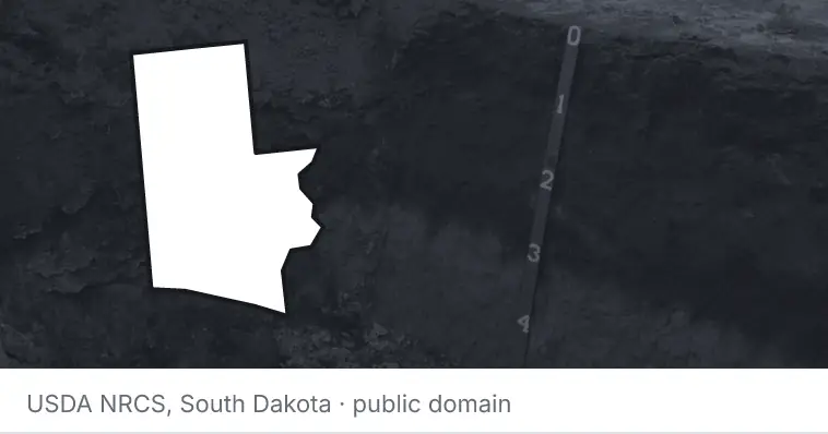 A soil profile in an open pit, under the outline of Walton County. The source names South Dakota.