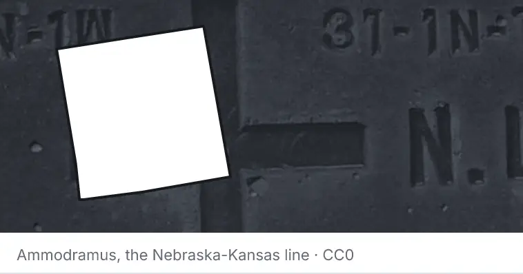 A survey monument's crosshair, under the outline of Livingston County. The source names the Nebraska-Kansas line.