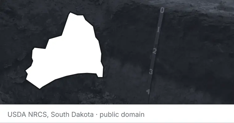 A soil profile in an open pit, under the outline of Brunswick County. The source names South Dakota.