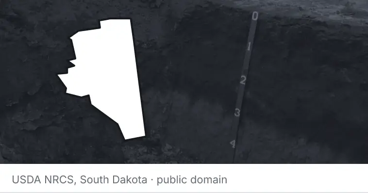 A soil profile in an open pit, under the outline of Davidson County. The source names South Dakota.