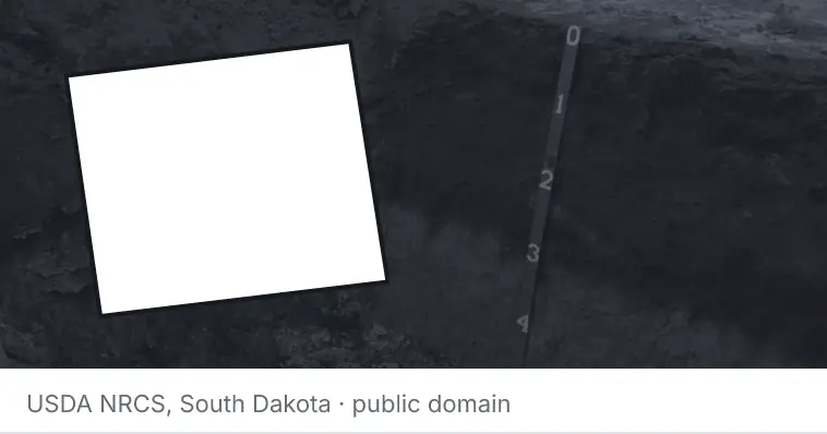A soil profile in an open pit, under the outline of Guilford County. The source names South Dakota.