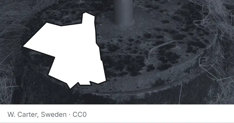 A septic tank access lid and riser, under the outline of Ulster County. The source names Sweden.
