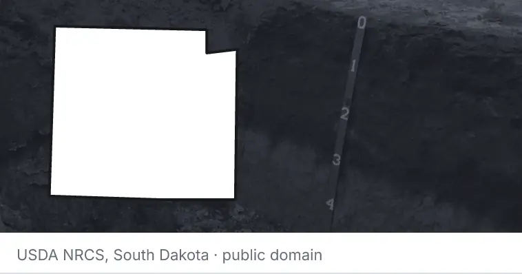 A soil profile in an open pit, under the outline of Collin County. The source names South Dakota.
