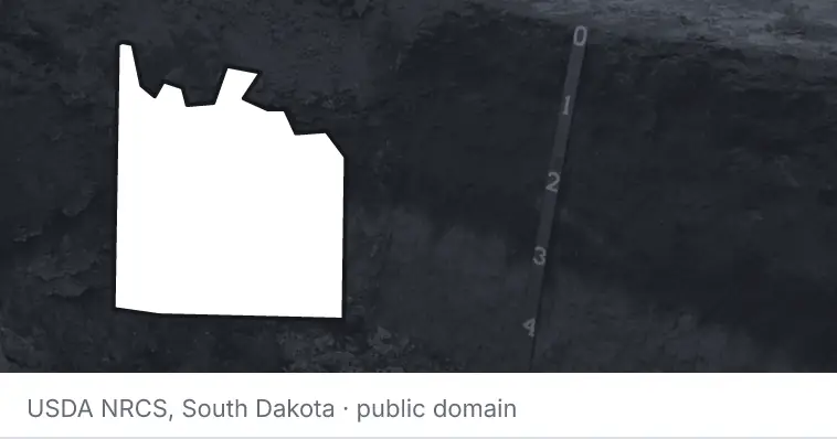 A soil profile in an open pit, under the outline of Grayson County. The source names South Dakota.