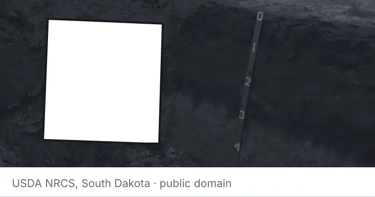 A soil profile in an open pit, under the outline of Parker County. The source names South Dakota.