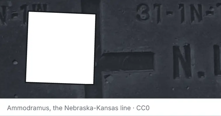 A survey monument's crosshair, under the outline of Parker County. The source names the Nebraska-Kansas line.