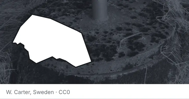 A septic tank access lid and riser, under the outline of Williamson County. The source names Sweden.