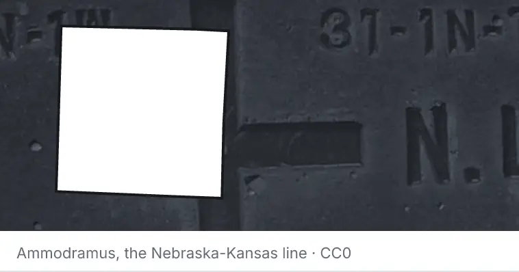 A survey monument's crosshair, under the outline of Wise County. The source names the Nebraska-Kansas line.