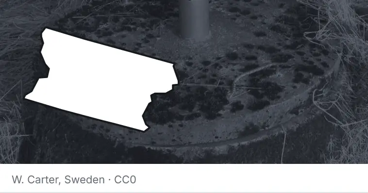 A septic tank access lid and riser, under the outline of Snohomish County. The source names Sweden.