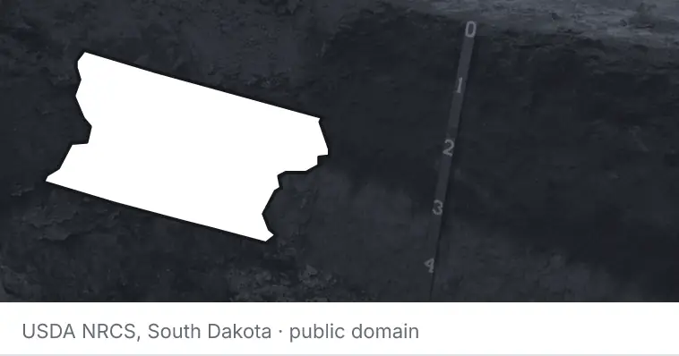 A soil profile in an open pit, under the outline of Snohomish County. The source names South Dakota.